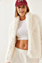 Women's Cream Furry Plush Coat 9088 60351243 - 6