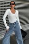 Women's Lycra Fabric Long Sleeve V Neck White Blouse 12972 - 2