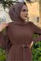 Women's Brown Pleated Detail Belted Jumpsuit t 8943