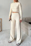 Half-Turtleneck Knit Cropped Sweater Pants Knit Top and Bottom Set - 5