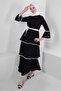 Women's Black Ruffle Belted Dress - T 6109 - 2
