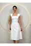 Special Design Pearl Detailed Madonna Collar White Evening Dress - 2