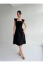 Special Design Pearl Detail Madonna Collar Black Evening Dress - 6