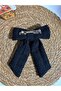 Stylish Adult Automatic Buckle in Black, Silvery Tweed Fabric with Shimmer, Bow and Tail. - 3