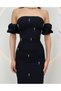 Special Design Pearl Stone Detailed Off-Shoulder Black Evening Dress - 5
