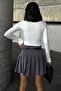 Lycra Stretchy Fabric Long Sleeve Crew Neck Short Crop White Blouse 12973 - 3