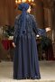 Bead Embroidered Navy Blue Hijab Abaya Suit 46151L - 4