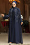Bead Embroidered Navy Blue Hijab Abaya Suit 46151L