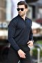 Navy Blue Polo Collar Zippered Knitted Sweater 7242 - 3