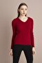 Women's Red V-Neck Ribbed Knitwear - 2