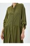 Midi Shirt Dress Stand Collar Sleeves Foldable Long Sleeve Viscose Fabric - 5
