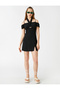 Mini Dress Off-the-Shoulder Slit Window Detail Linen Blended Bow Detail - 3