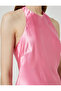 Short Viscose Satin Dress Halter Neck Back Detail - 5
