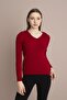 Women's Red V-Neck Ribbed Knitwear - 7