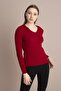 Women's Red V-Neck Ribbed Knitwear