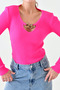 Women's Pink Knitwear Fabric Accessory Detailed Long Sleeve Sweater 0163 - 2