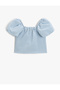 Short Balloon Sleeve Square Neck Lined Crop Blouse - 2