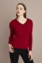 Women's Red V-Neck Ribbed Knitwear - 5