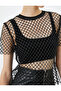 Mesh T-Shirt Short Sleeve Crew Neck Glitter Detail - 5