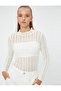 Long Sleeve Openwork T-Shirt Stand Collar Slim Fit