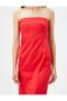 Strapless Evening Dress Midi Length Slit Detailed - 5