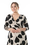 Women's Beige Black Leaf Pattern Maxi Length Double Breasted Lapel Long Sleeve Plus Size Dress - 5