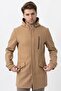 Beige Slim Fit Hooded Cashmere Coat with Zipper Closure and Pockets
