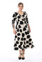 Women's Beige Black Leaf Pattern Maxi Length Double Breasted Lapel Long Sleeve Plus Size Dress