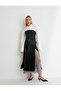Midi Pleated Skirt with Lace Slit Detail Normal Waist
