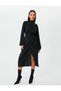 Long Sleeve Midi Dress Buttoned Draped Slit Viscose