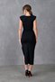 Women's Stretchy Fabric Slit Design Double Breasted Neckline Padded Sleeveless Black Midi Evening Dress 5031 - 3