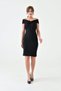Women's Stretchy Diver Fabric Short Sleeve Midi Length Black Dress 5038 - 8