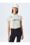 Crop Printed Bias Crew Neck Short Sleeve Cotton T-Shirt - 3