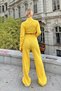 Yellow Half Fisherman Knit Crop Sweater Trousers Knitwear Bottom-Top Set - 5