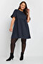 Plus Size Crew Neck Short Ruffle Sleeve Mini Dress with Elastic Waist 303646