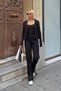 Black Gio Button Detailed Blouse-Cardigan-Pants 3-Piece Women's Knitwear Set - 2
