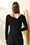 Women's Black Low-Cut Collar Detailed Blouse - 7