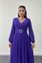 Chiffon fabric belt detailed midi dress - purple - 3
