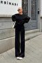 Black Crew Neck Oversize Sweater-Pants Knit Women's Bottom-Top Suit - 2