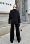 Black Crew Neck Oversize Sweater-Pants Knit Women's Bottom-Top Suit - 5