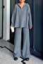 Smoked Half Zipper Oversize Sweater Pants Women's Knitwear Bottom-Top Set - 5