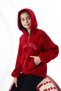 Girl's Hooded Zippered Pockets Off Shoulder Embroidery Printed Plush Cardigan - 5