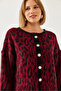 Women's Burgundy Leopard Patterned Oversize Knitwear Cardigan 60351259 - 2