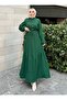 Twisted Kumastan Dress with Half Placket - Green - Sahra Butik - 2