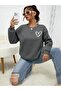 Women's Flap Printed Crew Neck Hoodless Sweatshirt