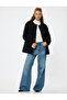 Long Plush Jacket Faux Leather Detailed Button up Crew Neck Fleto Pocket - 2