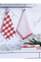 Serina 4-Piece Checkered Set, Kitchen Drying Cloth, Nutrition Cover, American Service, Red Set 45X70Cm