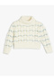 High-Necked Crop Sweater with Knitted Detail, Long Sleeves and Patterned