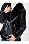 Biker Jacket with Leather Look, Faux Fur Inside, Zipper Belt Detail, and Pockets - 5