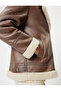 Faux Leather Jacket with Plush Detail and Zipper - 5